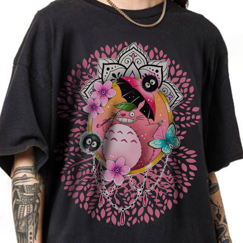 Totoro Pink Art T-Shirt | 100% Cotton Studio Ghibli Anime Tee