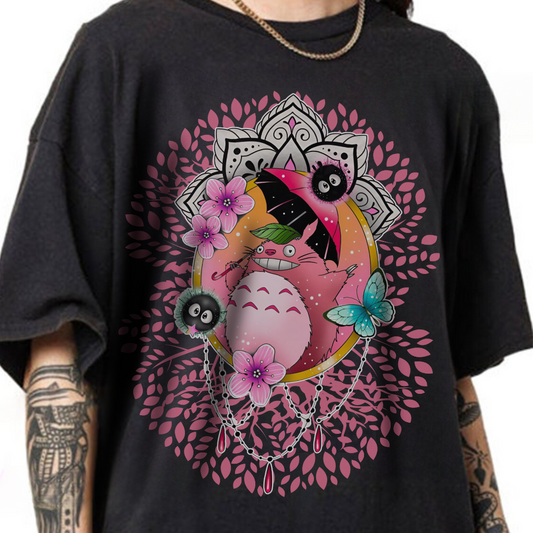Totoro Pink Art T-Shirt | 100% Cotton Studio Ghibli Anime Tee