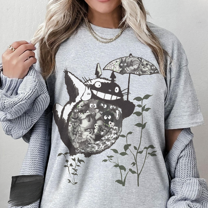 Totoro Black and White T-Shirt 100% Cotton | Studio Ghibli Anime Tee
