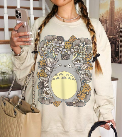 Totoro Plants Sweatshirt – 100% Cotton Studio Ghibli Pullover with Totoro and Nature Design