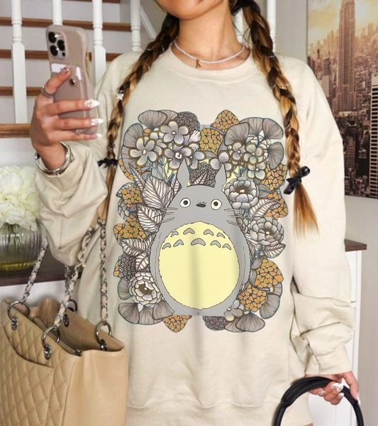 Totoro Plants Sweatshirt – 100% Cotton Studio Ghibli Pullover with Totoro and Nature Design