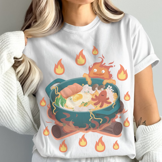 Calcifer Breakfast T-Shirt 100% Cotton Studio Ghibli Anime Tee