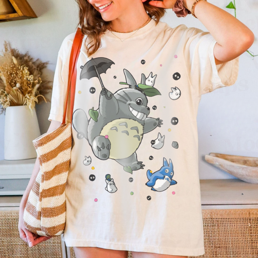 Totoro Umbrella Wind T-Shirt – 100% Cotton Studio Ghibli Anime Tee