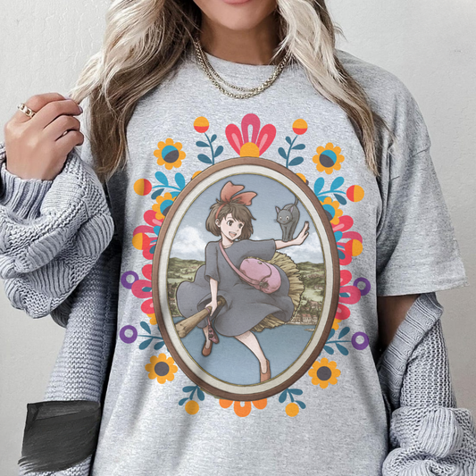 Kiki's Delivery Service Art T-Shirt 100% Cotton Studio Ghibli Anime Tee