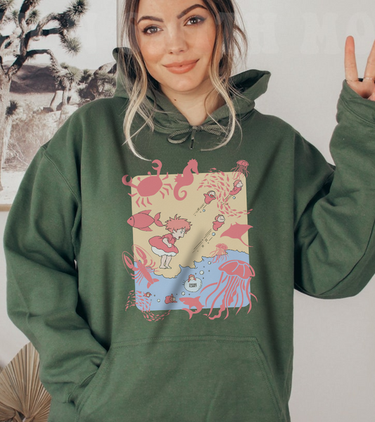 Ponyo Sea World Hoodie – 100% Cotton Studio Ghibli Ocean Anime Hoodie