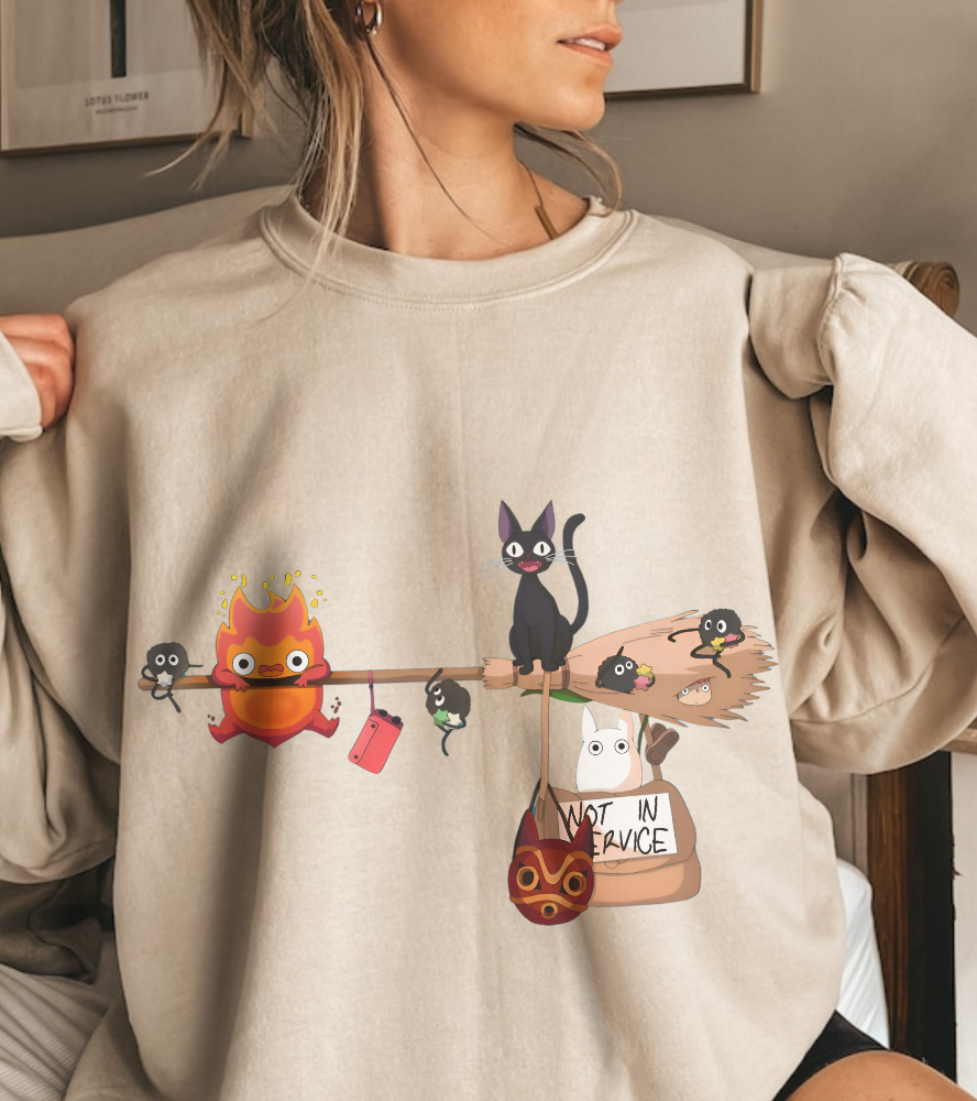 Calcifer Jiji Soot Sprites Sweatshirt – 100% Cotton Studio Ghibli Cozy Anime Pullover