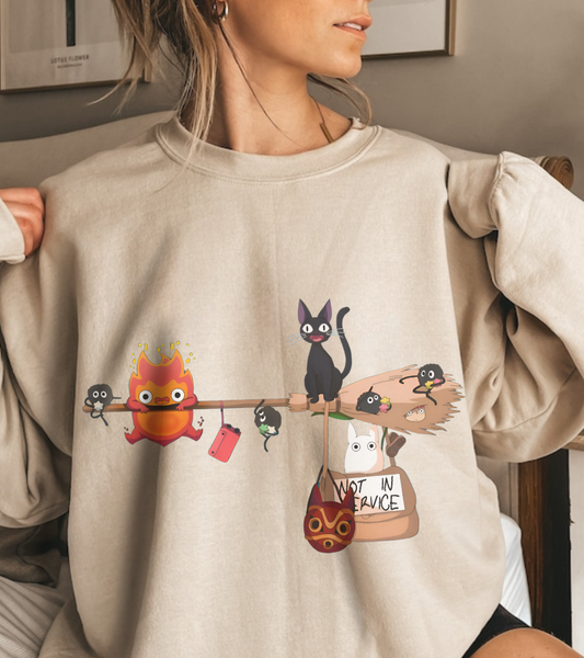 Calcifer Jiji Soot Sprites Sweatshirt – 100% Cotton Studio Ghibli Cozy Anime Pullover