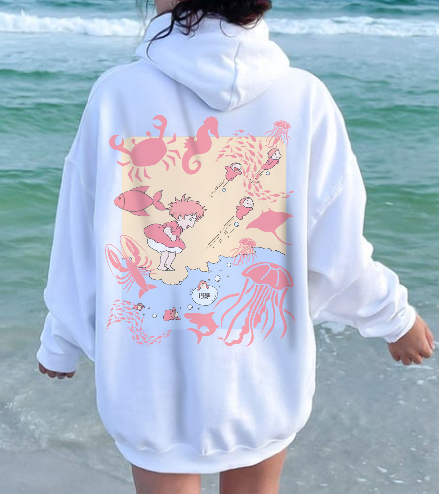 Ponyo Sea World Back Print Hoodie – 100% Cotton Studio Ghibli Ocean Anime Hoodie