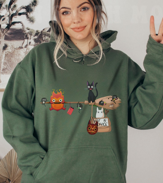 Calcifer Jiji Soot Sprites Hoodie – 100% Cotton Studio Ghibli Anime Character Hoodie