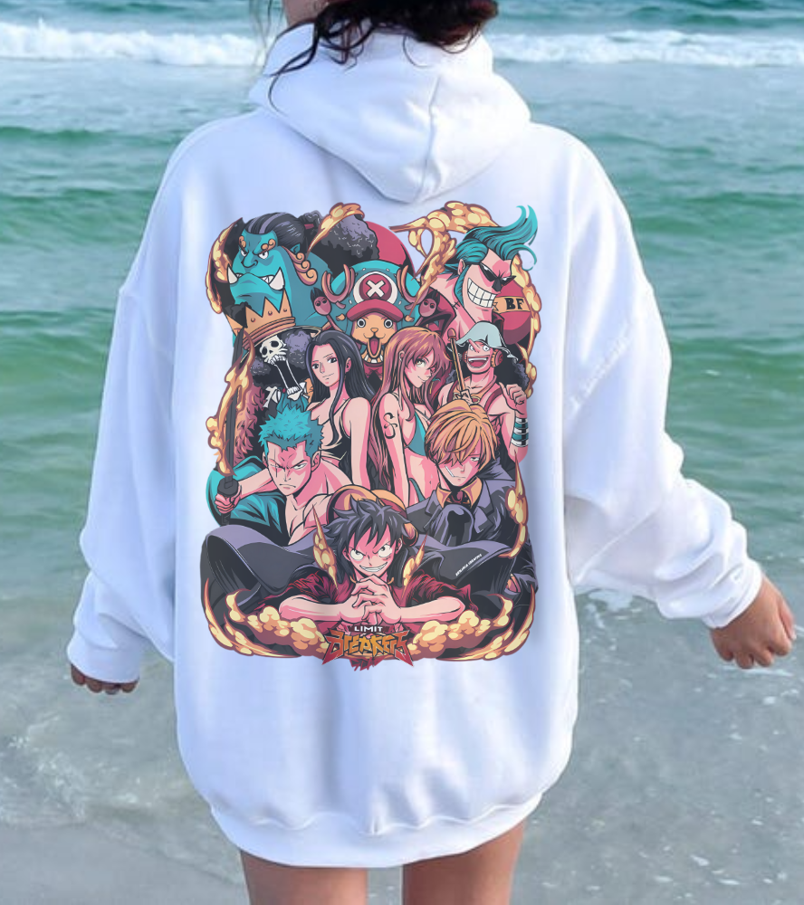 One Piece Characters Back Print Hoodie – 100% Cotton Anime Hoodie Featuring Straw Hat Crew