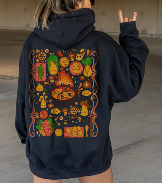 Calcifer Breakfast Back Print Hoodie – 100% Cotton Howl’s Moving Castle Studio Ghibli Hoodie