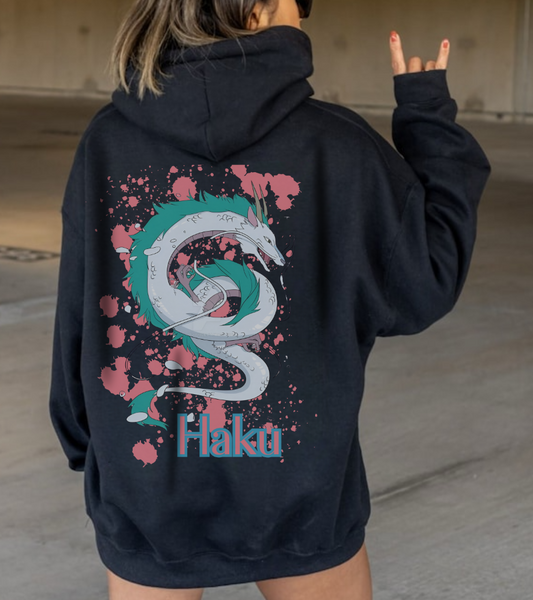 Haku Back Print Hoodie – 100% Cotton Spirited Away Dragon Hoodie | Studio Ghibli Anime Sweater