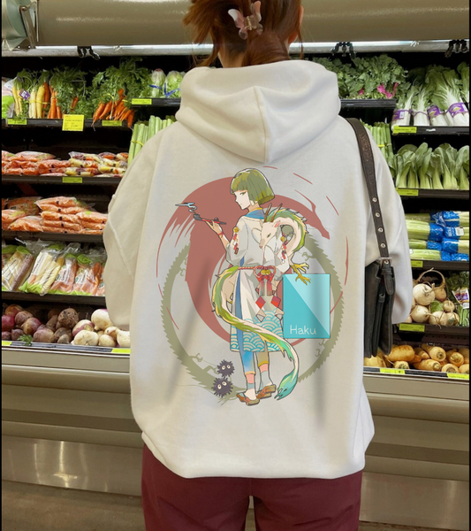Haku Spirited Away Back Print Hoodie – 100% Cotton Studio Ghibli Hoodie for Anime and Fantasy Lovers