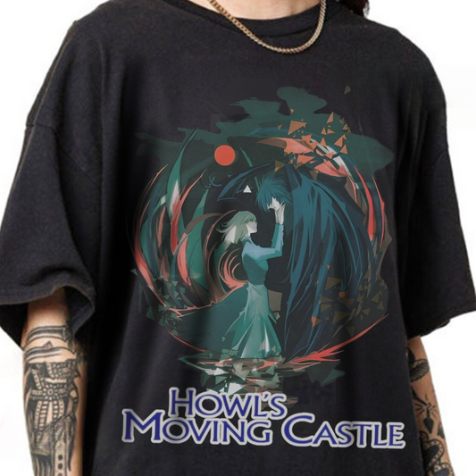 Howl's Moving Castle Mural T-Shirt 100% Cotton Studio Ghibli Anime Tee