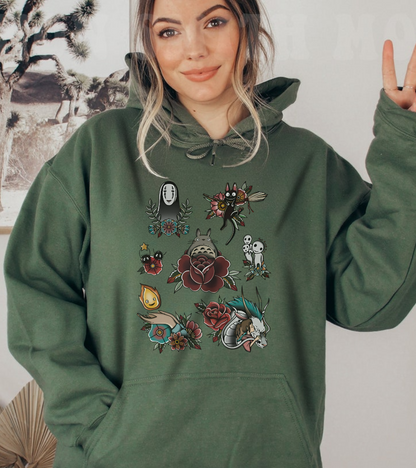 Studio Ghibli Characters Hoodie – 100% Cotton Anime Pullover Featuring Beloved Ghibli Icons