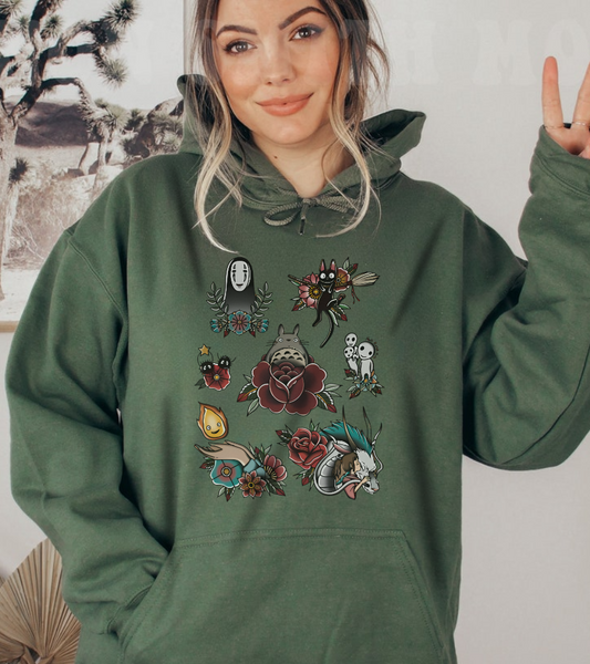 Studio Ghibli Characters Hoodie – 100% Cotton Anime Pullover Featuring Beloved Ghibli Icons