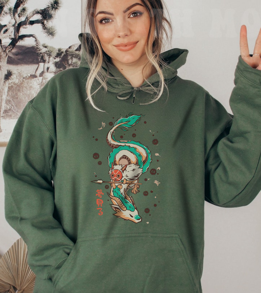 Haku and Princess Mononoke Hoodie – 100% Cotton Studio Ghibli Anime Hoodie for Fans