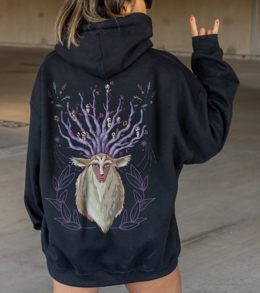 Forest Spirit Back Print Hoodie – 100% Cotton Princess Mononoke Sweatshirt | Studio Ghibli Apparel