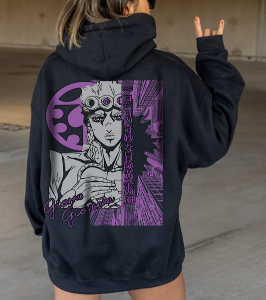 Giorno Giovanna Back Print Hoodie – 100% Cotton JoJo’s Bizarre Adventure Anime Sweatshirt