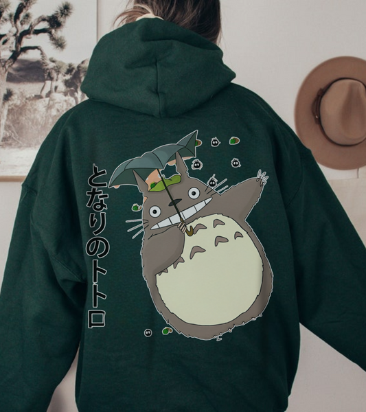 Totoro Funny Face Hoodie with Back Print – 100% Cotton Studio Ghibli Hoodie for Anime Fans