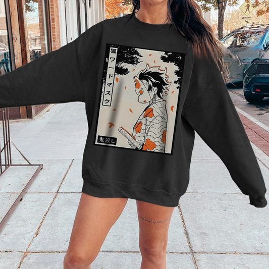 Tanjiro Kamado Mask Warrior Sweatshirt | 100% Cotton Anime Pullover | Demon Slayer Apparel