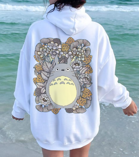 Totoro Plants Back Print Hoodie – 100% Cotton Studio Ghibli Hoodie with Totoro and Nature Design