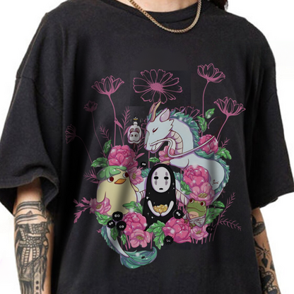 Spirited Away Flowers Pink T-Shirt | 100% Cotton Studio Ghibli Anime Tee