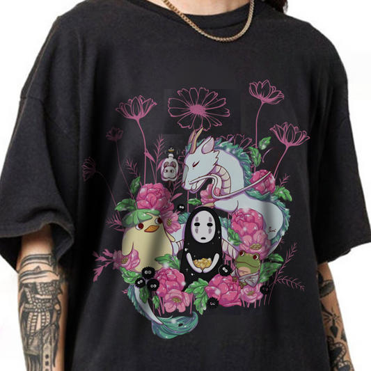 Spirited Away Flowers Pink T-Shirt | 100% Cotton Studio Ghibli Anime Tee