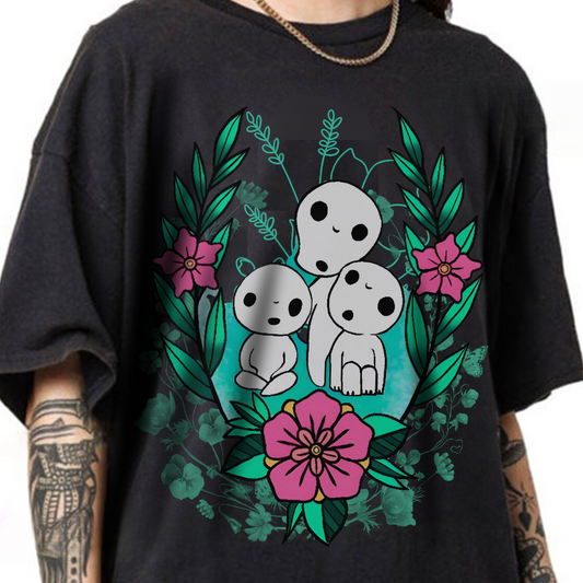 Kodama Flowers Art T-Shirt | 100% Cotton Studio Ghibli Anime Tee