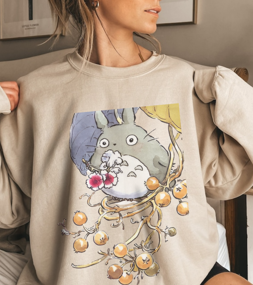 My Neighbor Totoro with Flowers Sweatshirt – 100% Cotton Studio Ghibli Cozy Floral Pullover