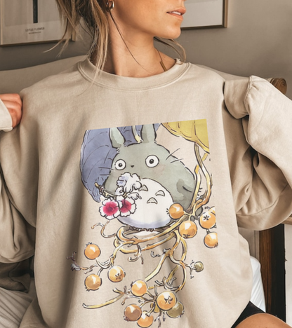 My Neighbor Totoro with Flowers Sweatshirt – 100% Cotton Studio Ghibli Cozy Floral Pullover
