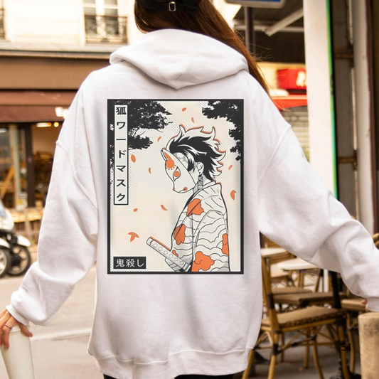 Tanjiro Kamado Mask Warrior Back Print Hoodie | 100% Cotton Demon Slayer Anime