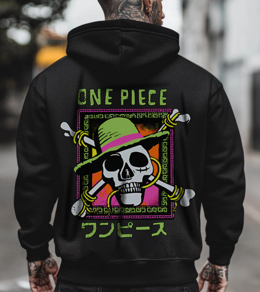 Straw Hat Pirates One Piece Hoodie – 100% Cotton Back Print Pullover for Anime Fans