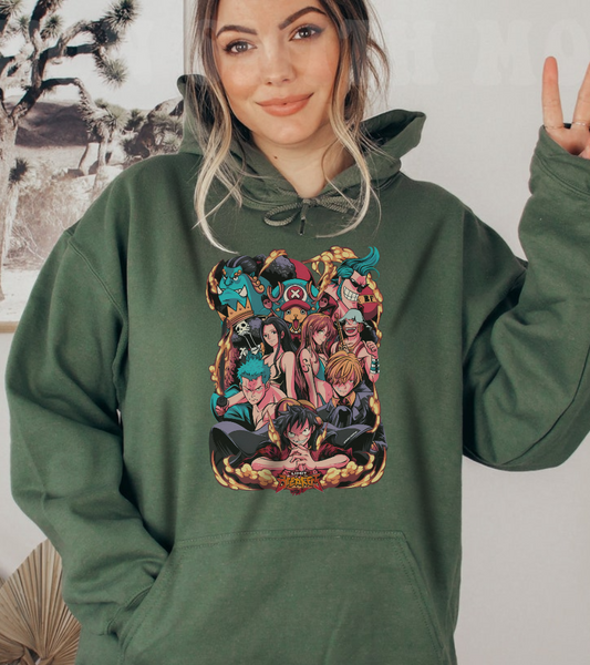 One Piece Characters Hoodie – 100% Cotton Anime Hoodie Featuring Straw Hat Crew