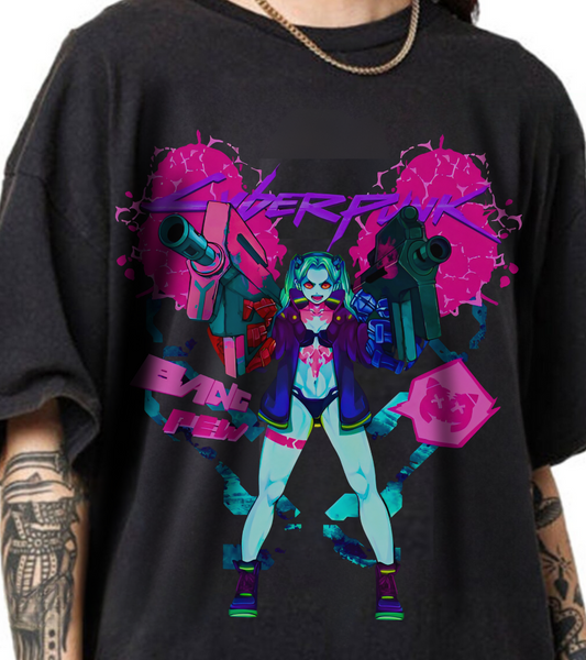Rebecca Cyberpunk Edgerunners T-Shirt – 100% Cotton Anime Tee Featuring the Iconic Netrunner