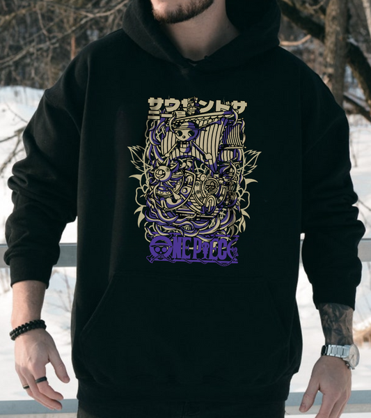 One Piece Ship Hoodie – 100% Cotton Anime Hoodie Featuring Going Merry & Thousand Sunny