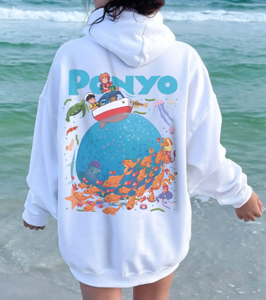 Ponyo and Sosuke Boat Back Print Hoodie – 100% Cotton Studio Ghibli Inspired Pullover