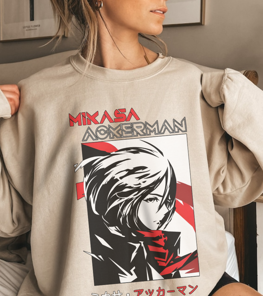Mikasa Ackerman Sweatshirt – 100% Cotton Attack on Titan Anime Pullover for Fans