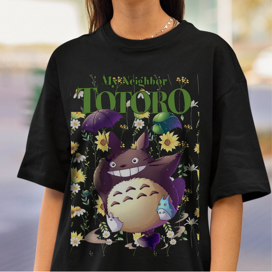 My Neighbor Totoro Umbrella T-Shirt 100% Cotton Studio Ghibli Tee
