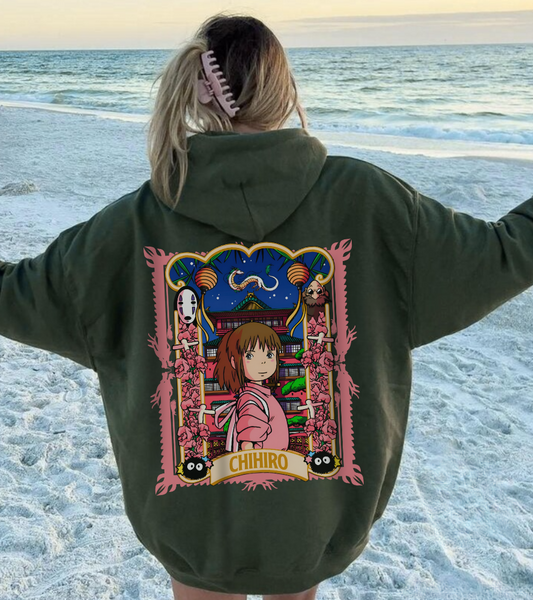 Spirited Away Chihiro Back Print Hoodie – 100% Cotton Studio Ghibli Hoodie for Anime Fans