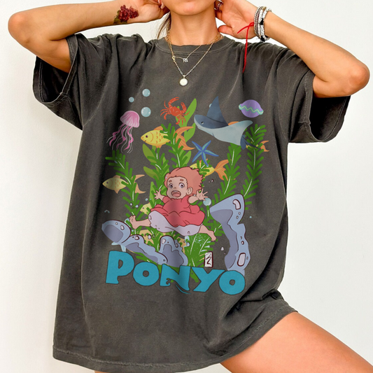 Ponyo Ghibli Sea World T-Shirt 100% Cotton Studio Ghibli Anime Tee