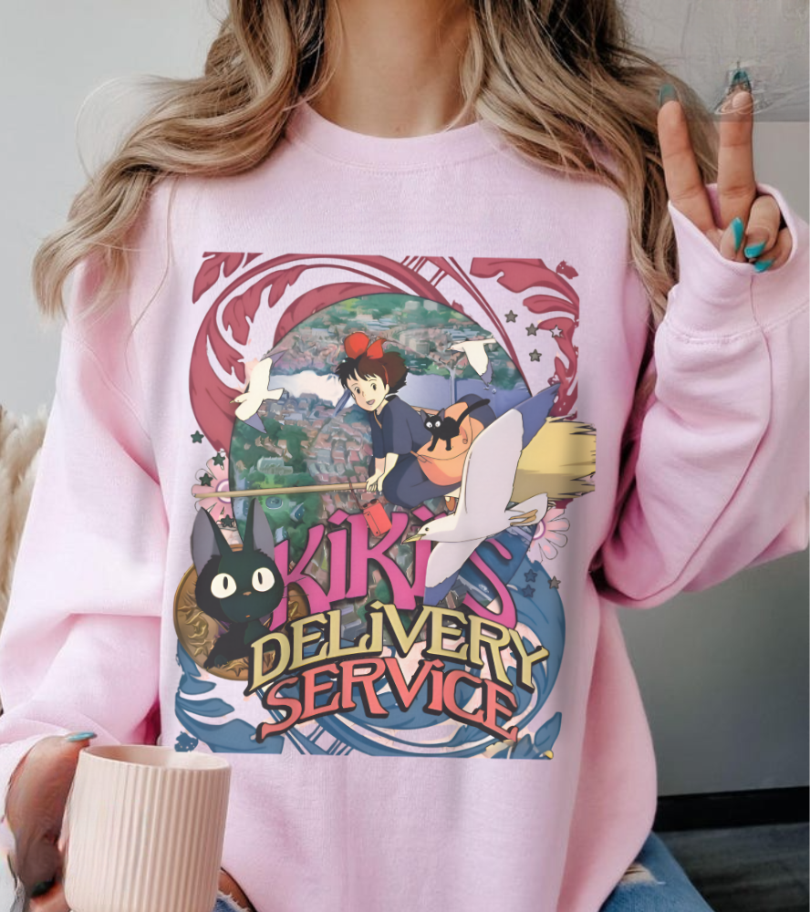 Kiki's Delivery Service Art Sweatshirt – 100% Cotton Cozy Studio Ghibli Anime Pullover
