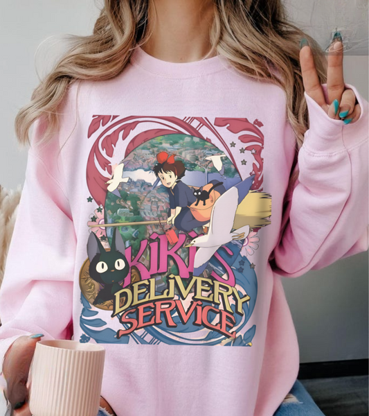 Kiki's Delivery Service Art Sweatshirt – 100% Cotton Cozy Studio Ghibli Anime Pullover