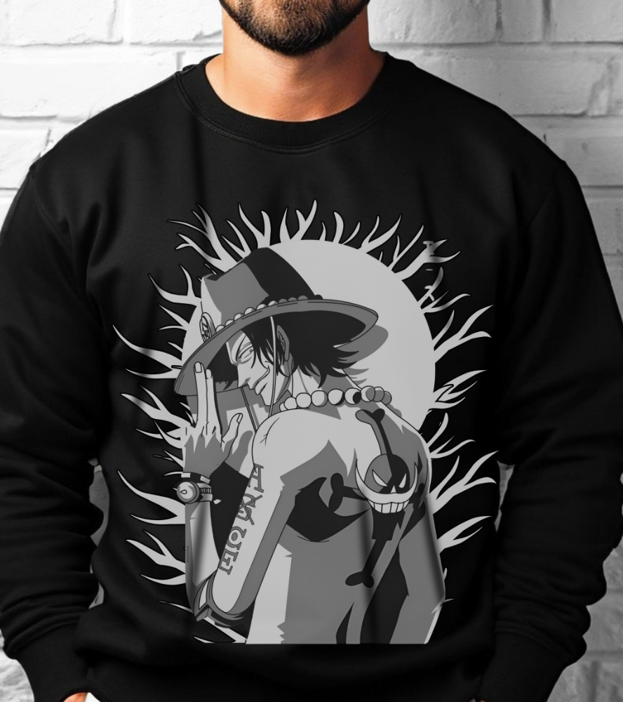 Portgas D. Ace One Piece Sweatshirt – 100% Cotton Anime Pullover for Fire Fist Fans