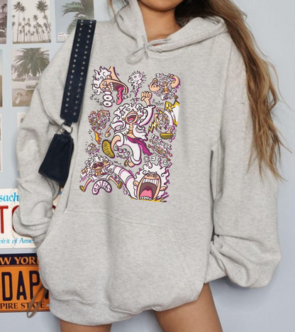 Funny Luffy One Piece Hoodie – 100% Cotton Anime Hoodie with Goofy Straw Hat Design