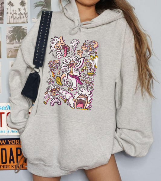 Funny Luffy One Piece Hoodie – 100% Cotton Anime Hoodie with Goofy Straw Hat Design