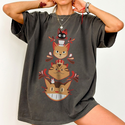 Ghibli Cats T-Shirt – 100% Cotton Anime Cat Lover Tee