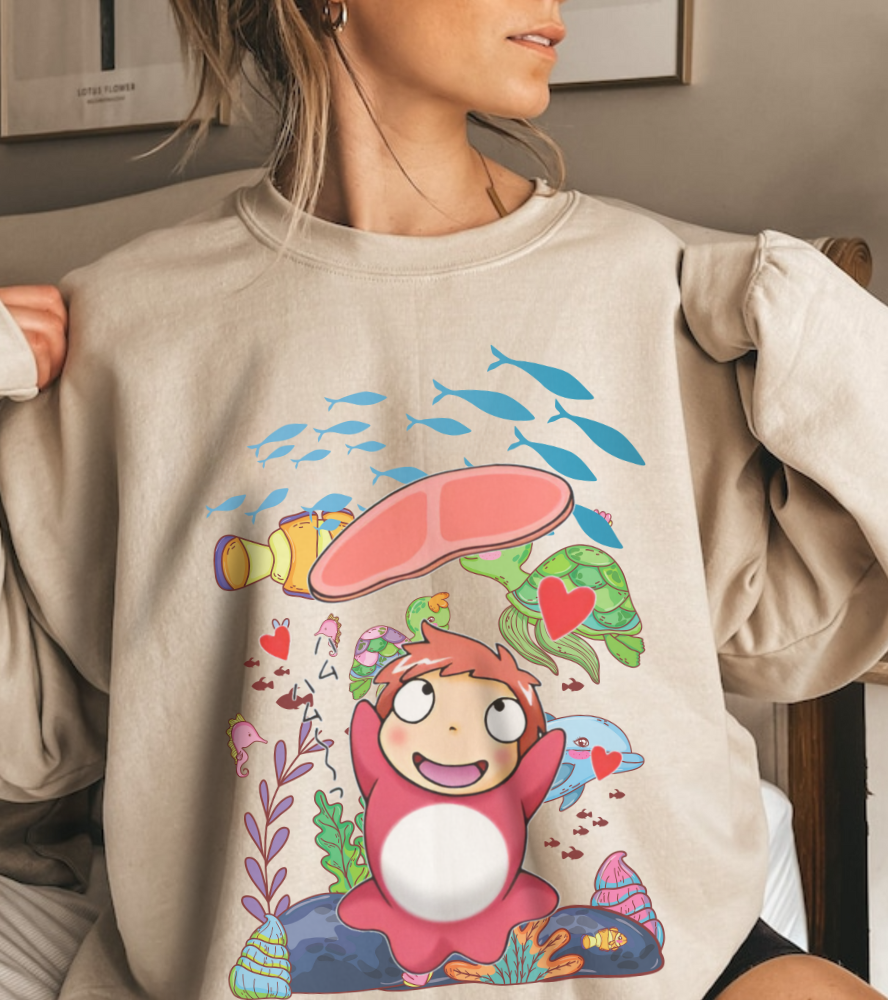 Ponyo Jam Sweatshirt – 100% Cotton Studio Ghibli Pullover for Anime Fans
