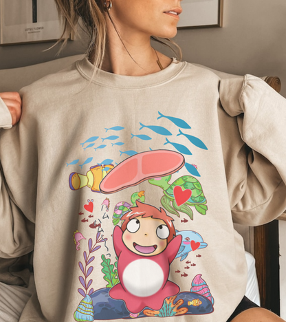 Ponyo Jam Sweatshirt – 100% Cotton Studio Ghibli Pullover for Anime Fans