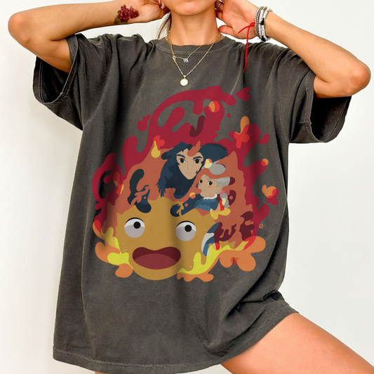 Calcifer Collage T-Shirt 100% Cotton | Howl’s Moving Castle Ghibli Tee